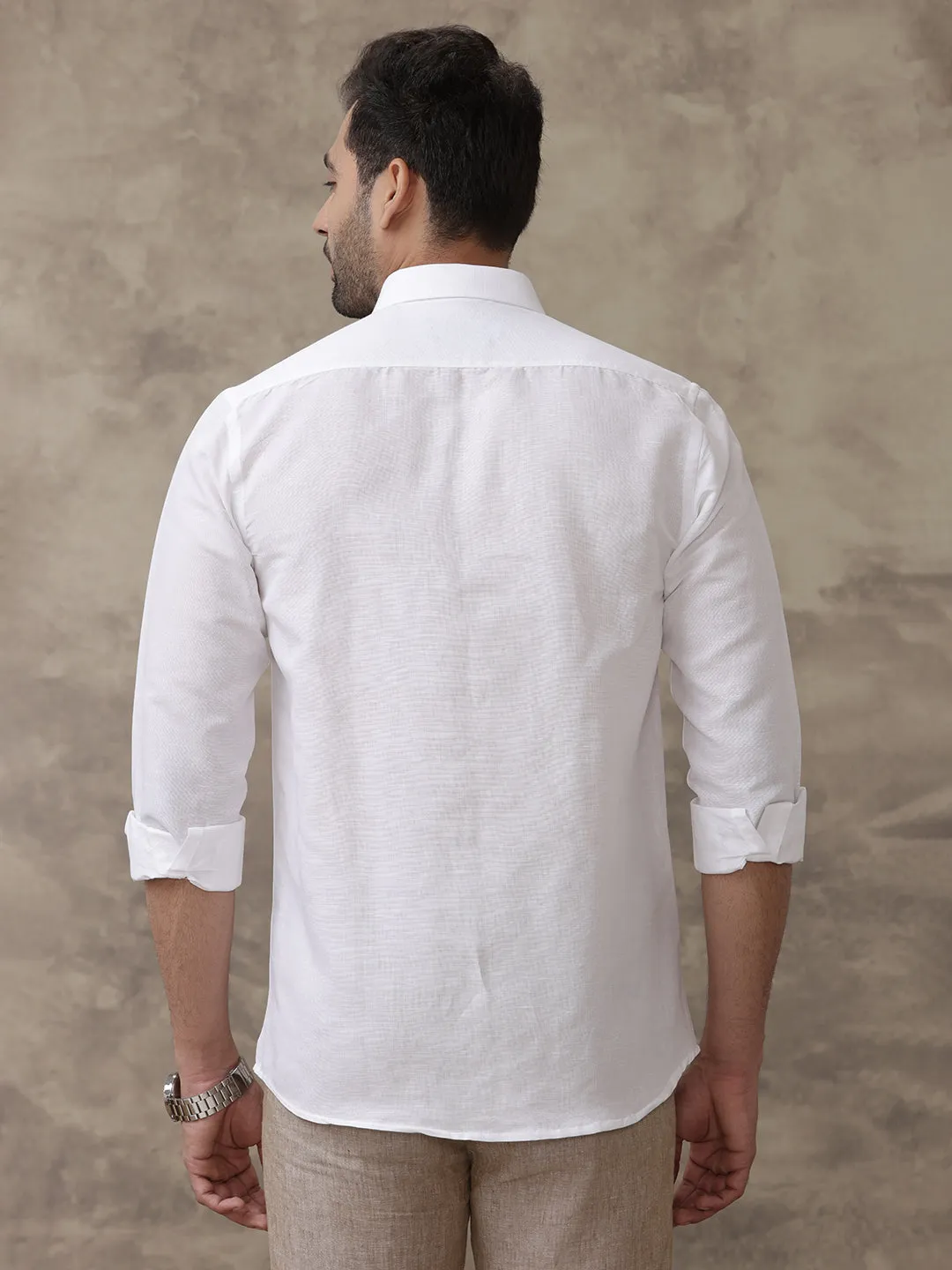 Men Linen Cotton 7447 White Shirts