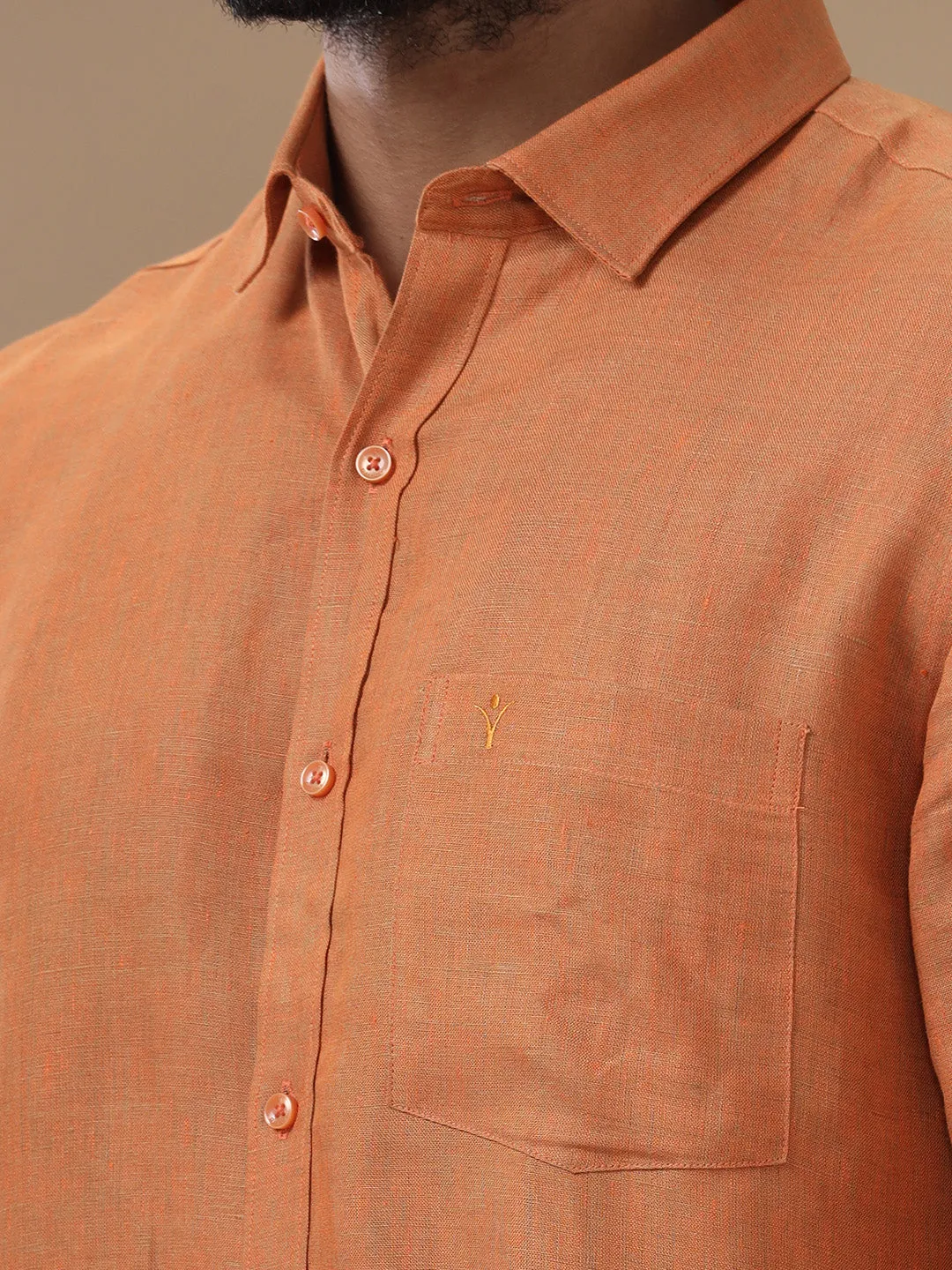 Men Pure Linen Shirt Dark Orange - L76
