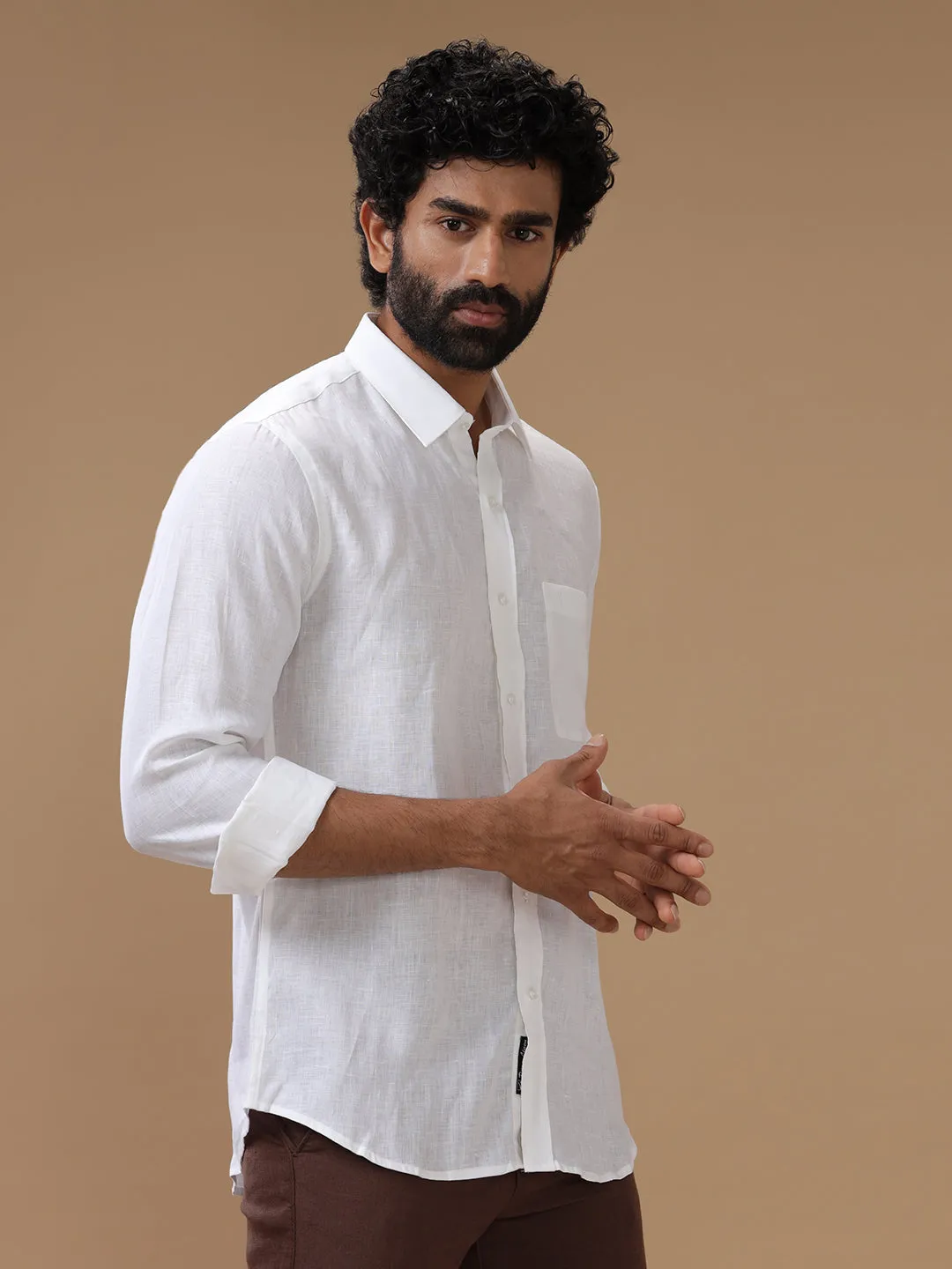 Men Pure Linen White Shirt 5090