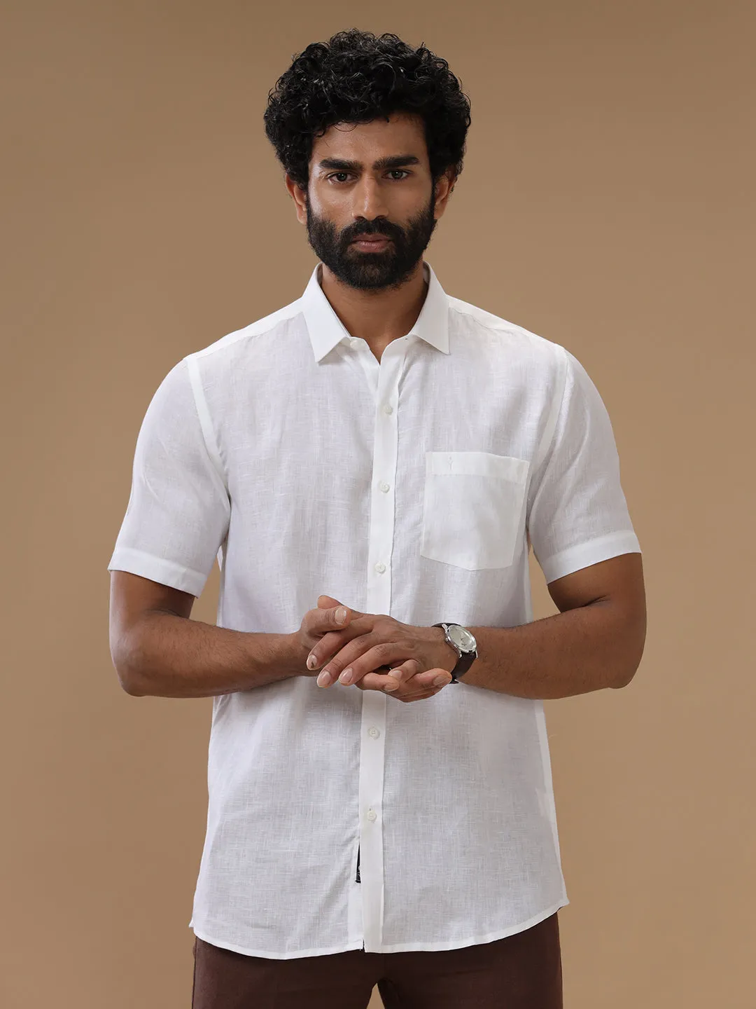 Men Pure Linen White Shirt 5090