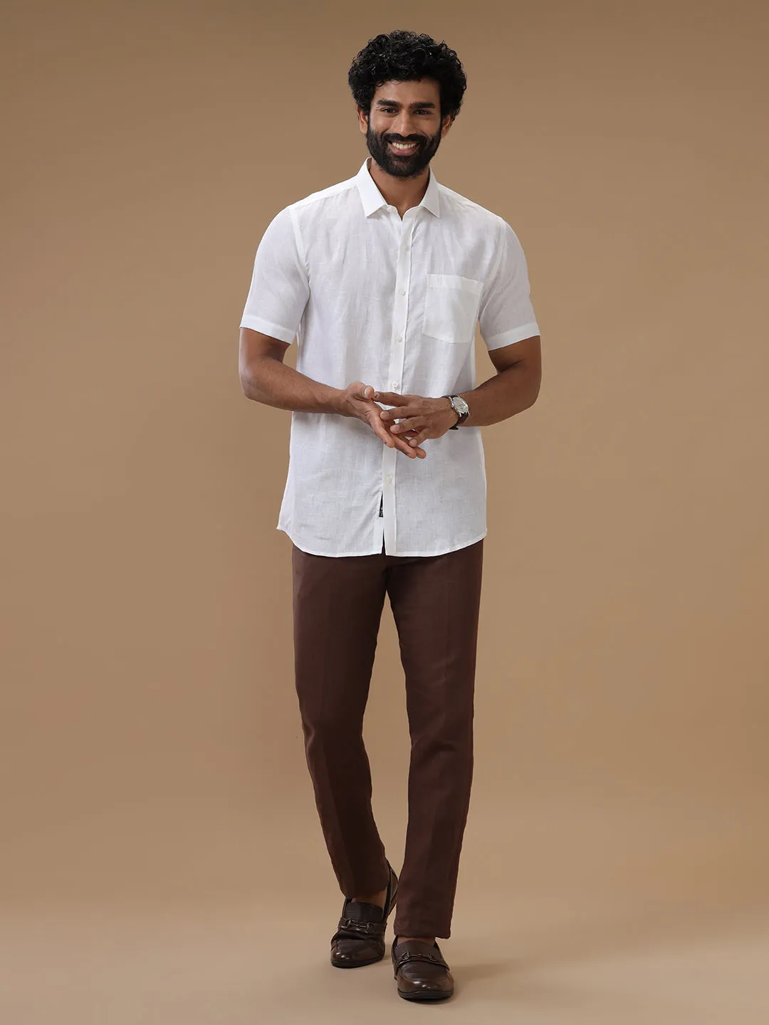 Men Pure Linen White Shirt 5090
