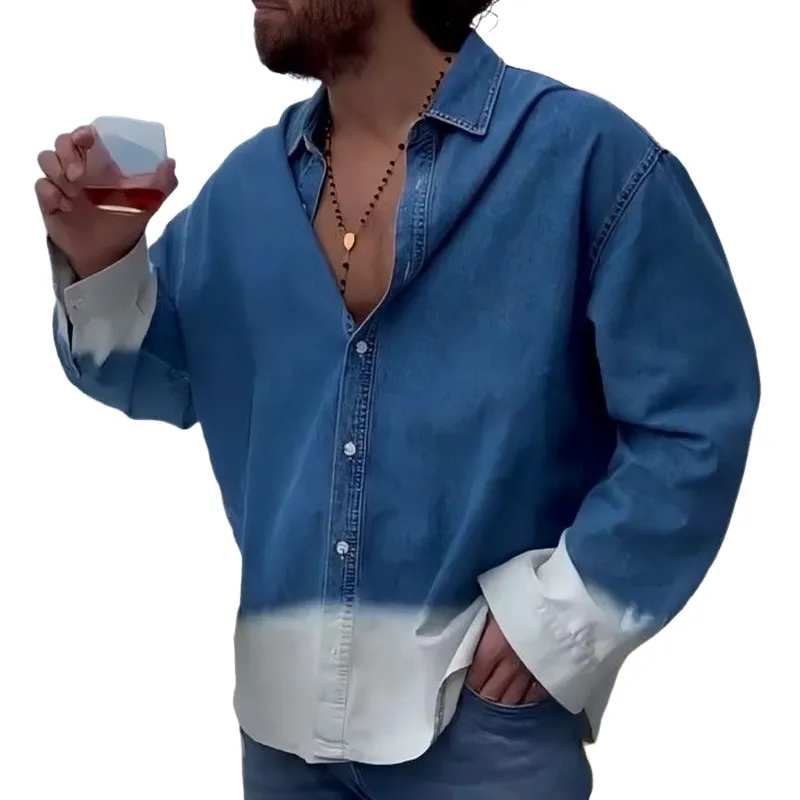 Men's Fashion Casual Gradient Denim Long Sleeve Shirt 85739749K