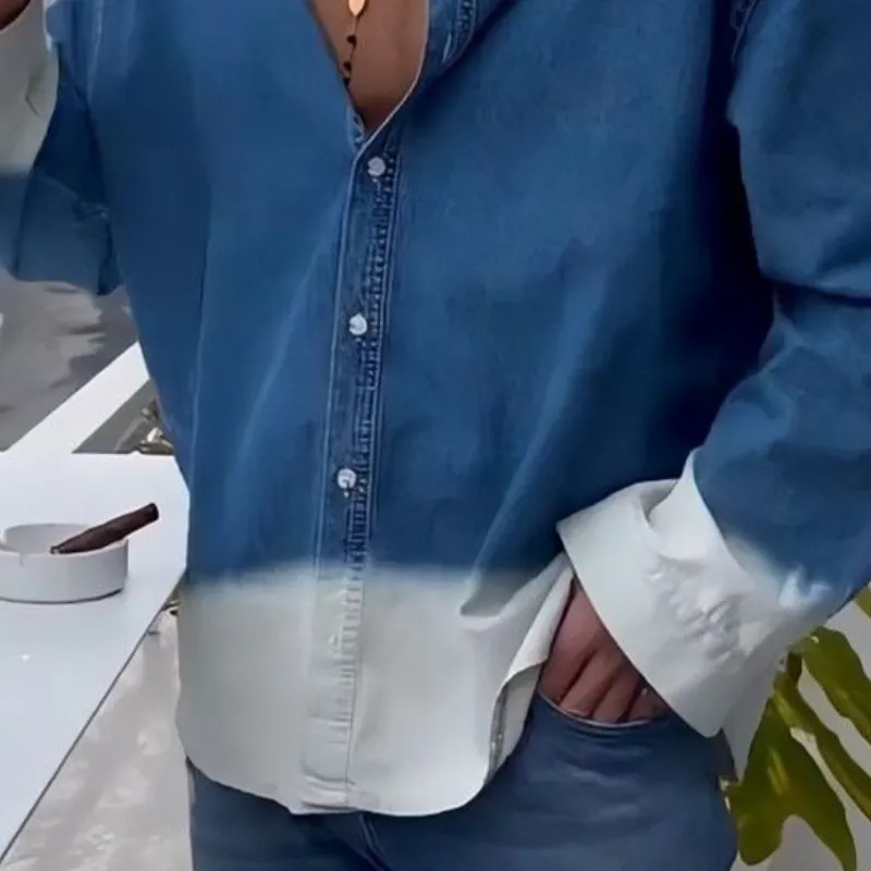 Men's Fashion Casual Gradient Denim Long Sleeve Shirt 85739749K