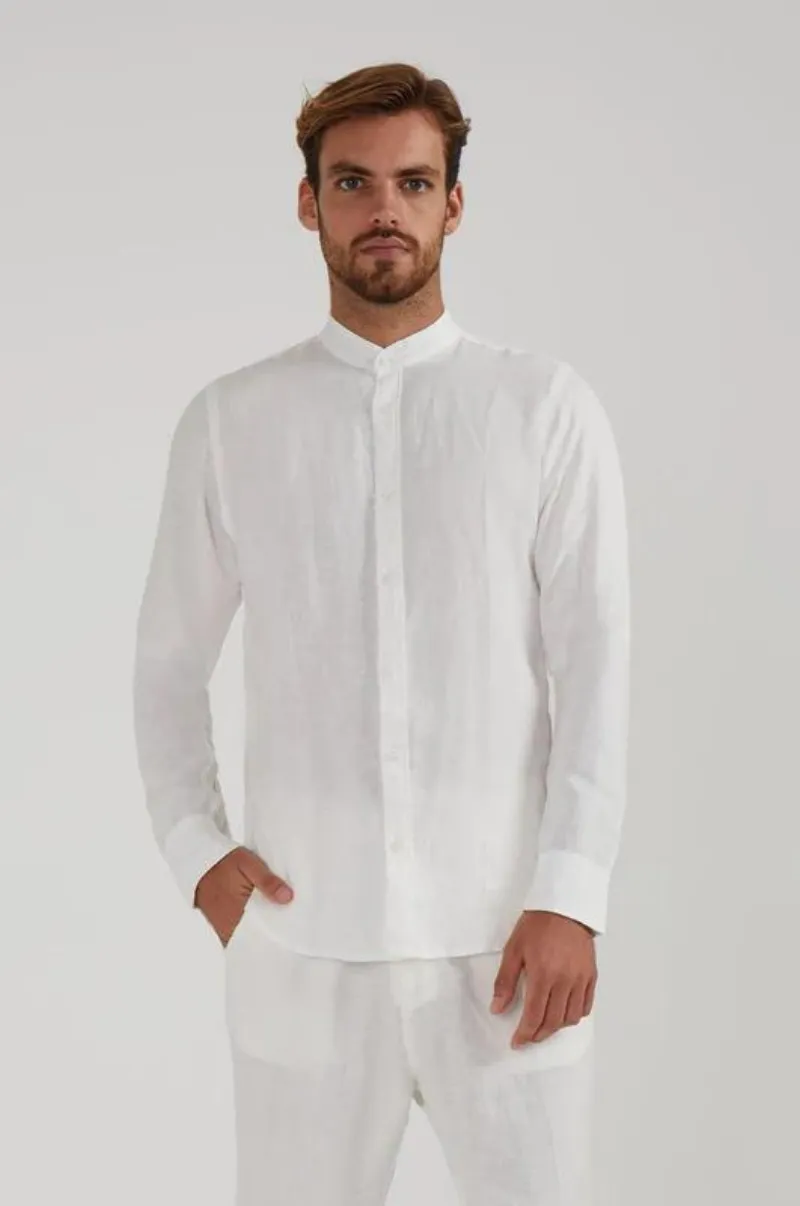 MILE HIGH LONG SLEEVE LINEN SHIRT IN WHITE