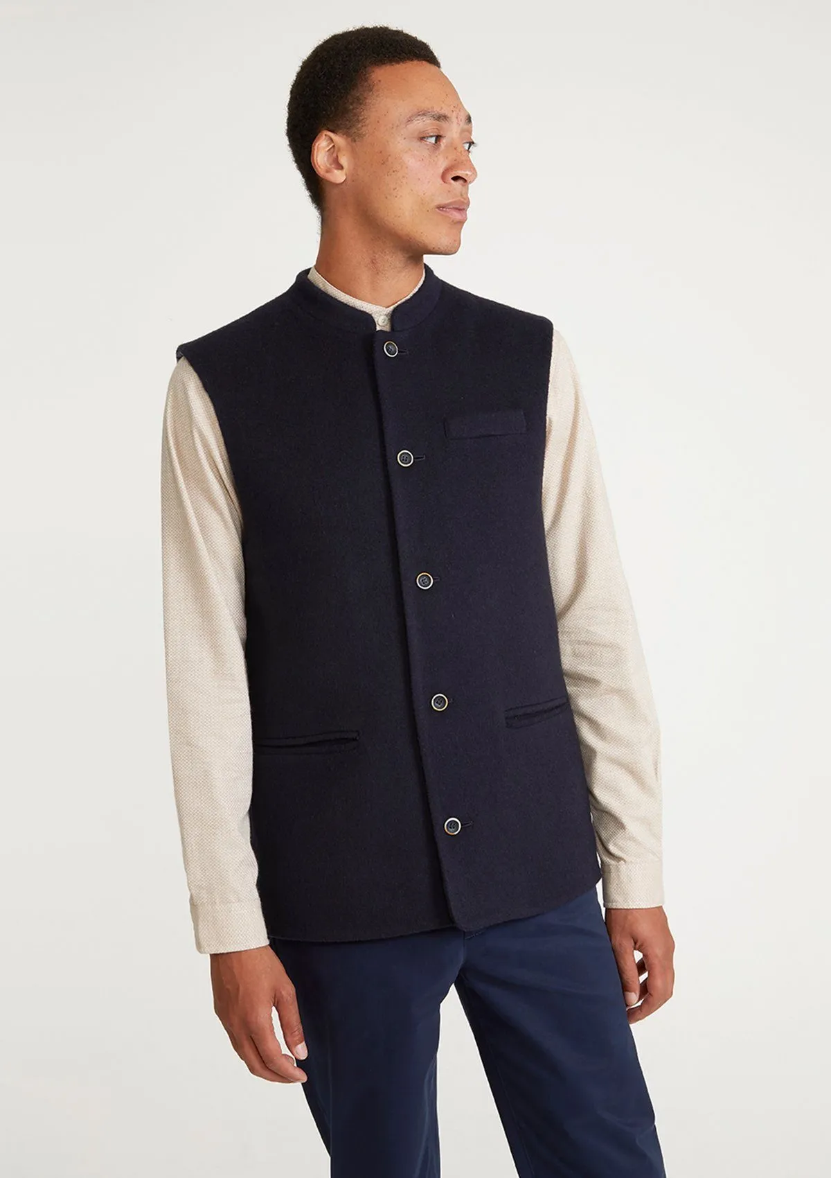 Navy Cashmere Nehru Waistcoat