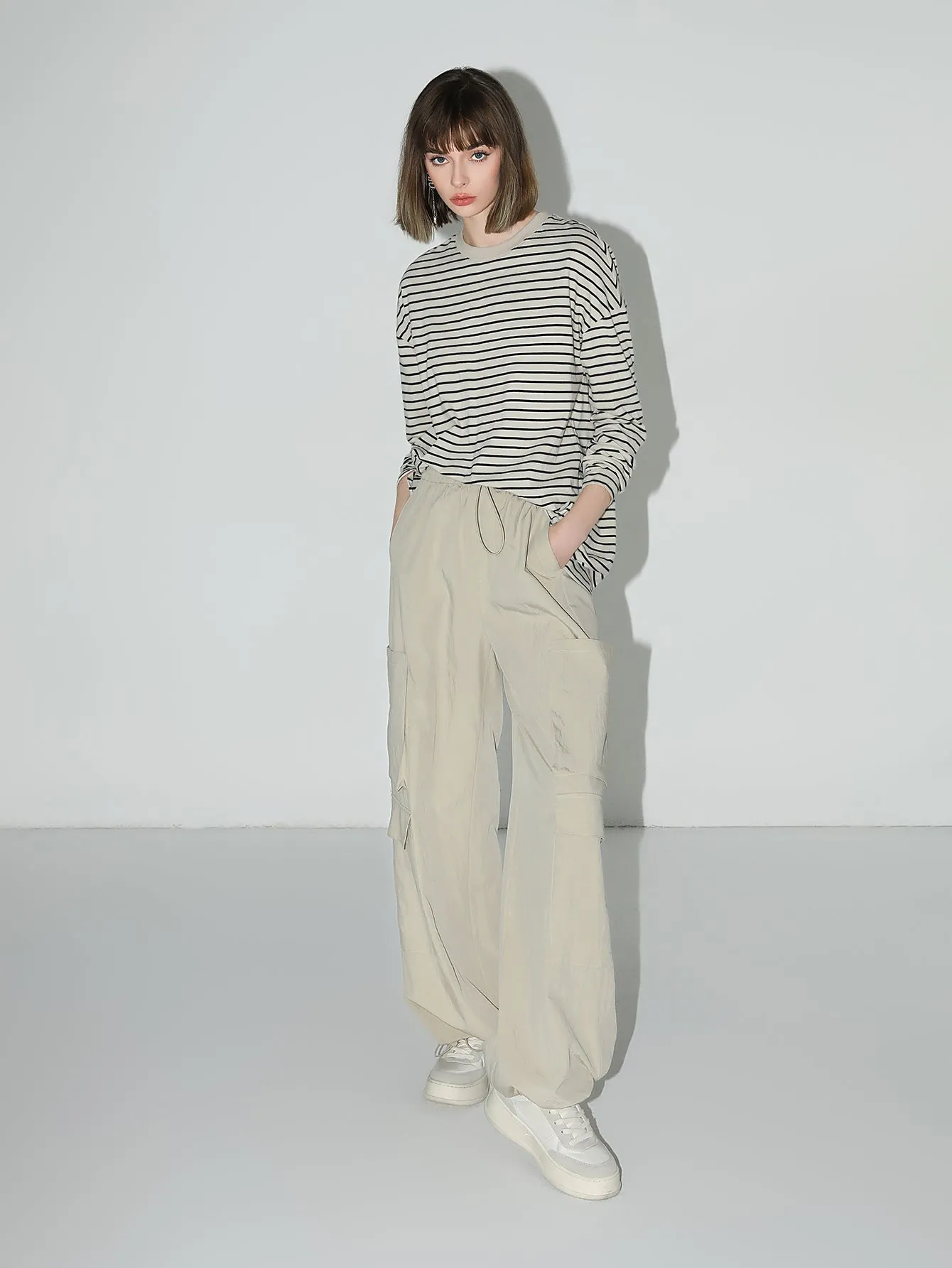 Nonchalant Black and White Striped Long Sleeve Tee