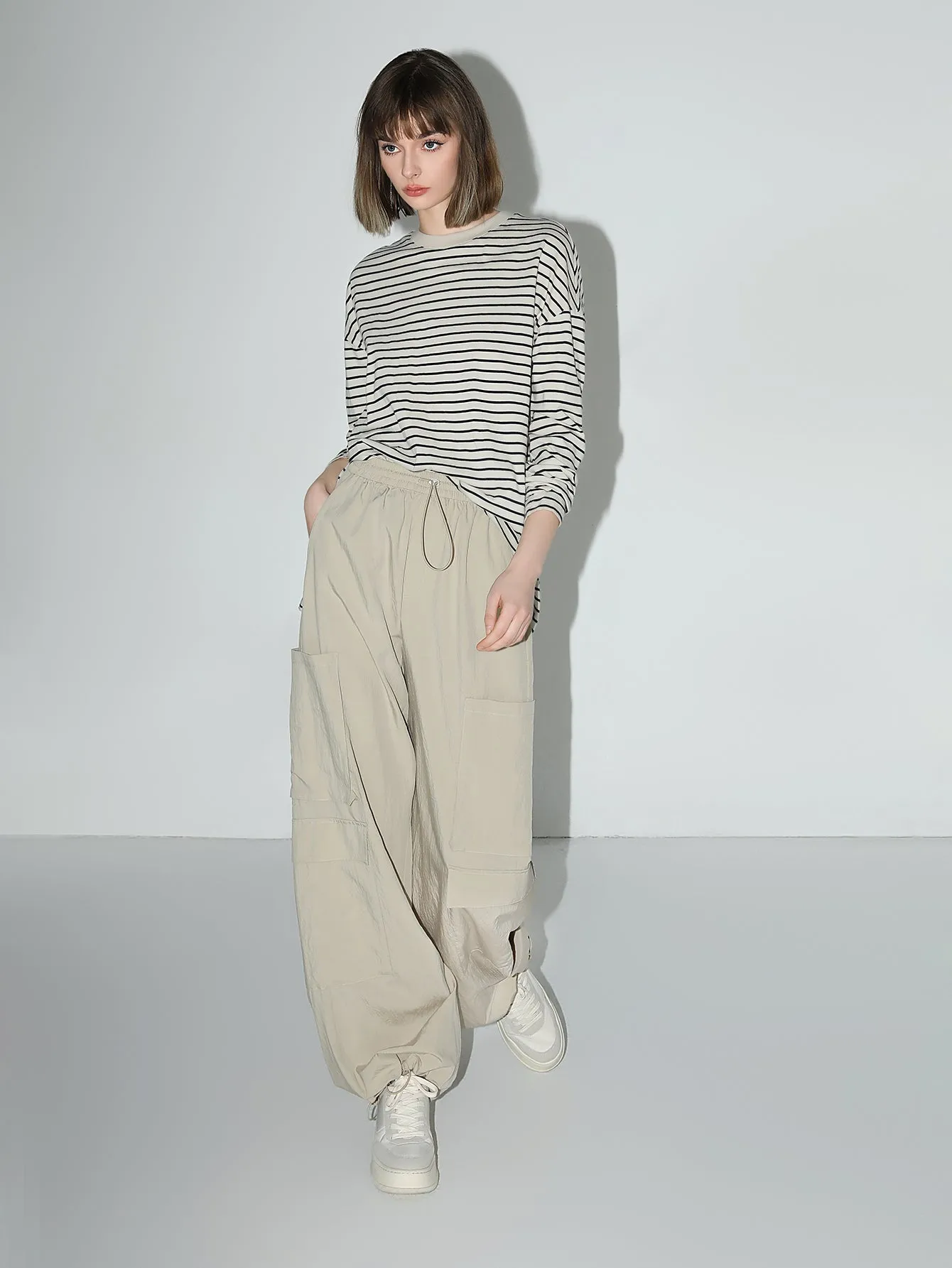 Nonchalant Black and White Striped Long Sleeve Tee