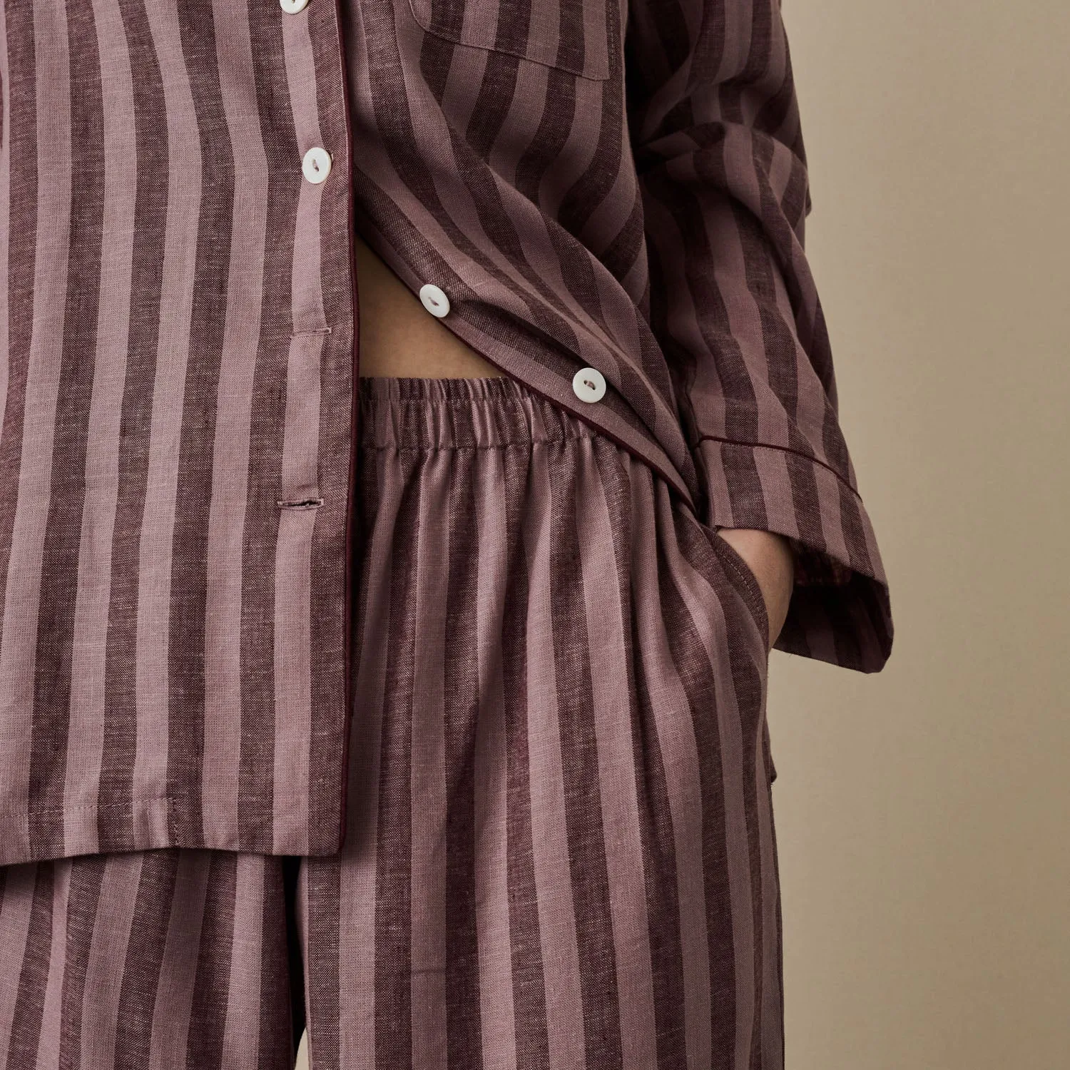 Port & Woodrose Striped Linen Women's PJ Trouser Set