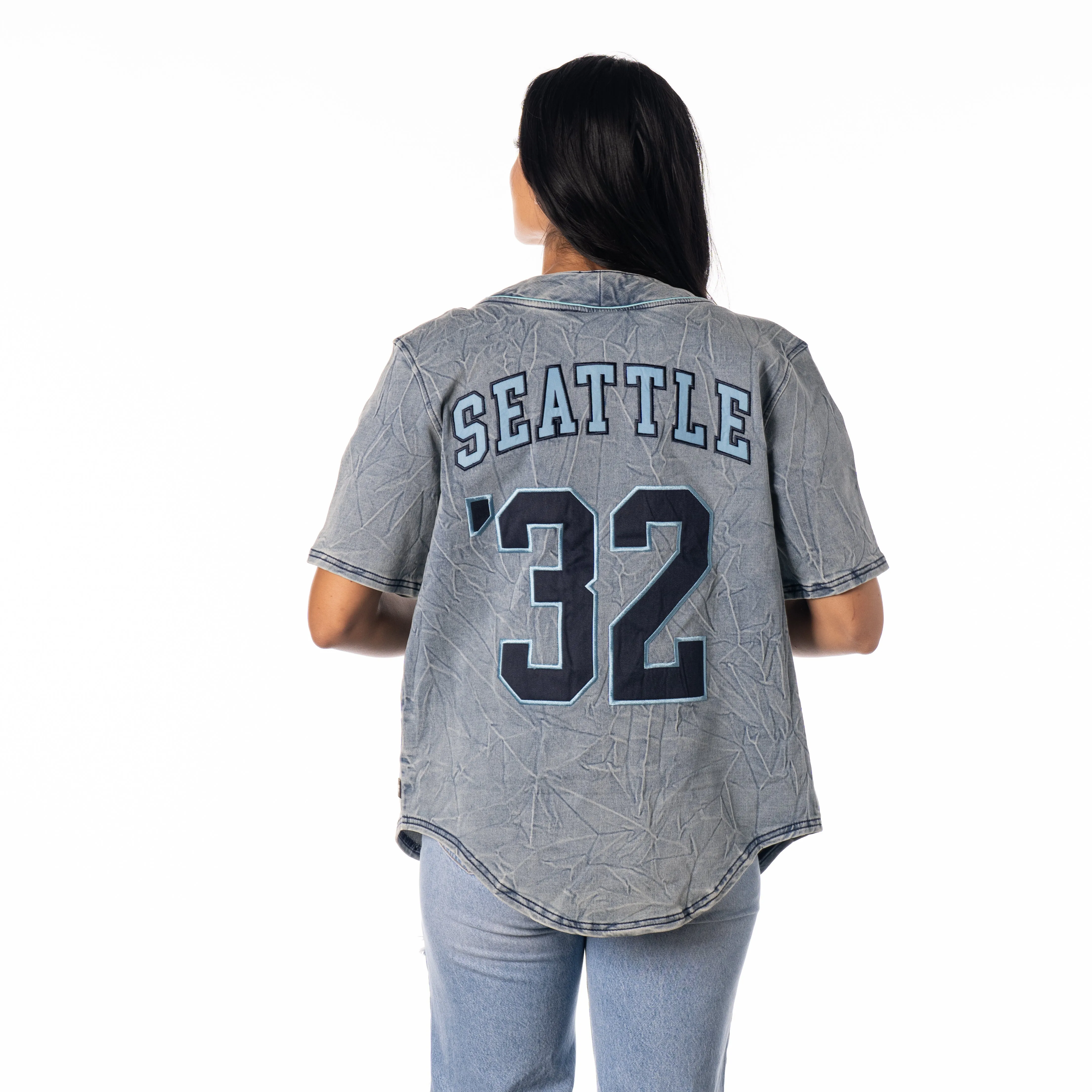Seattle Kraken Denim Button Up Shirt - Denim