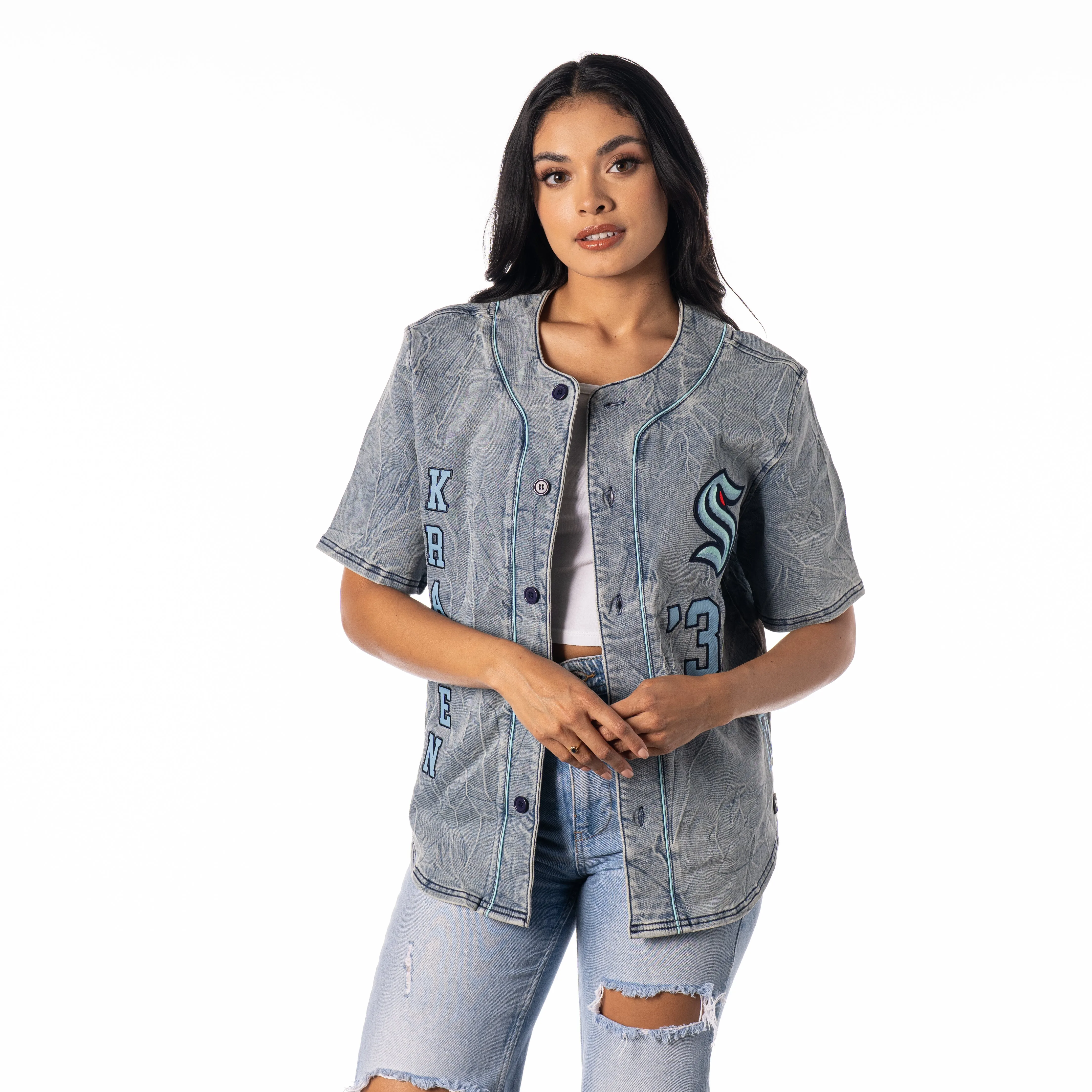 Seattle Kraken Denim Button Up Shirt - Denim