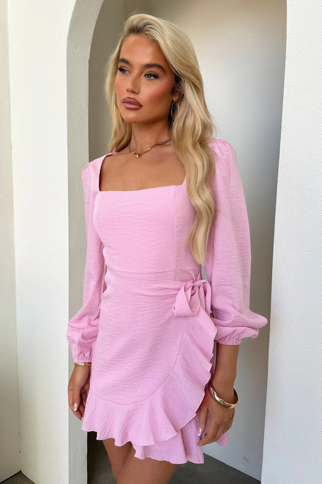 Silvana Long Sleeve Wrap Mini Dress - Pink