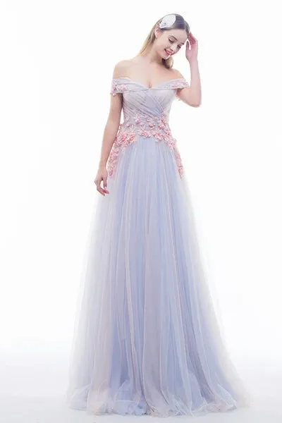 Simple Flowy A-line Off The Shoulder Lace Up Long Prom Dress