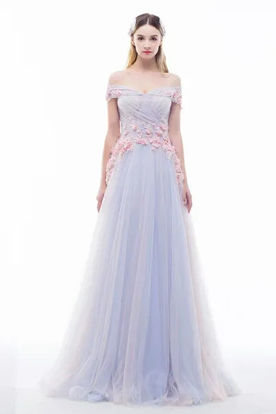 Simple Flowy A-line Off The Shoulder Lace Up Long Prom Dress