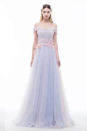 Simple Flowy A-line Off The Shoulder Lace Up Long Prom Dress