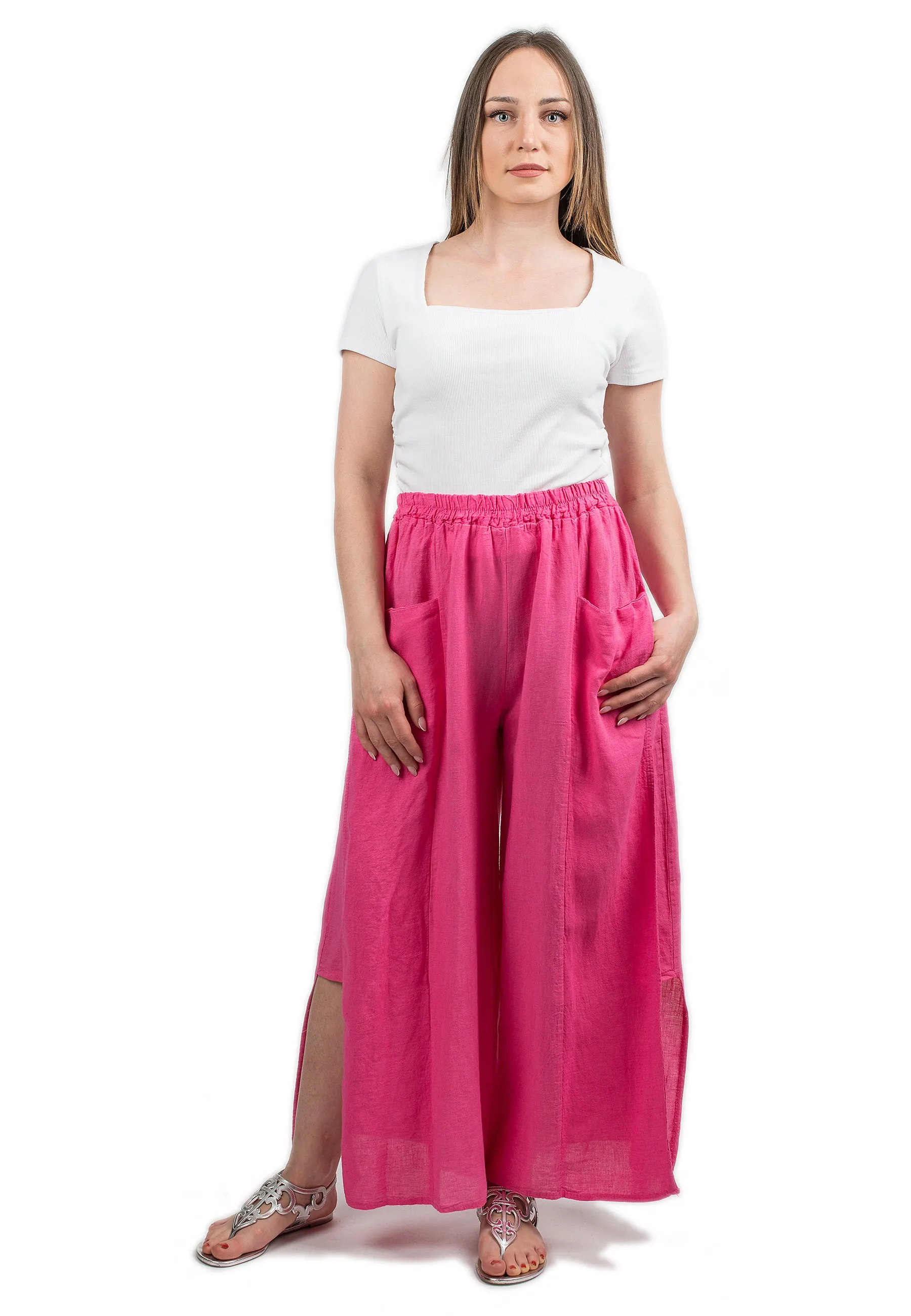 Slit trousers in 100% linen