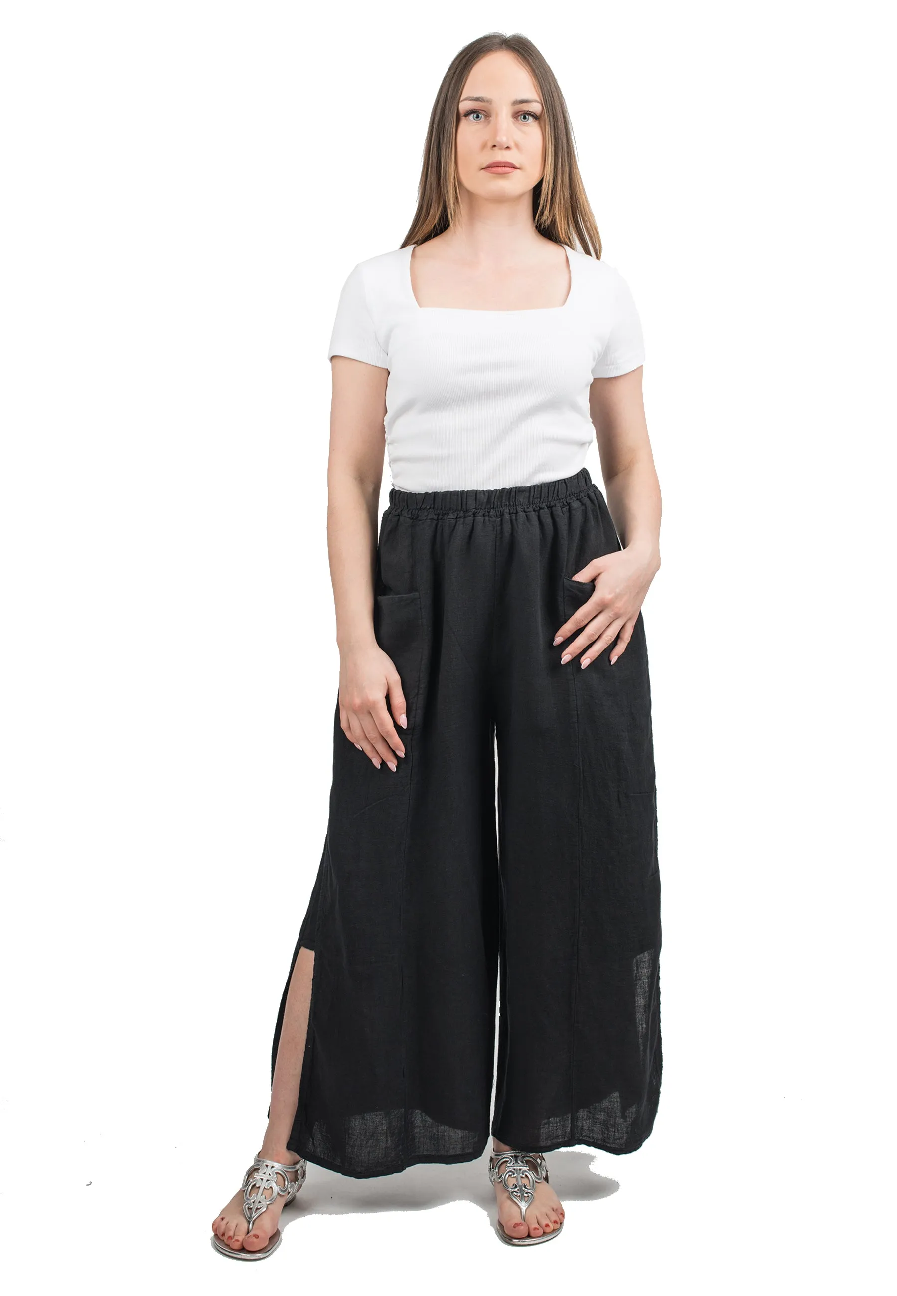 Slit trousers in 100% linen