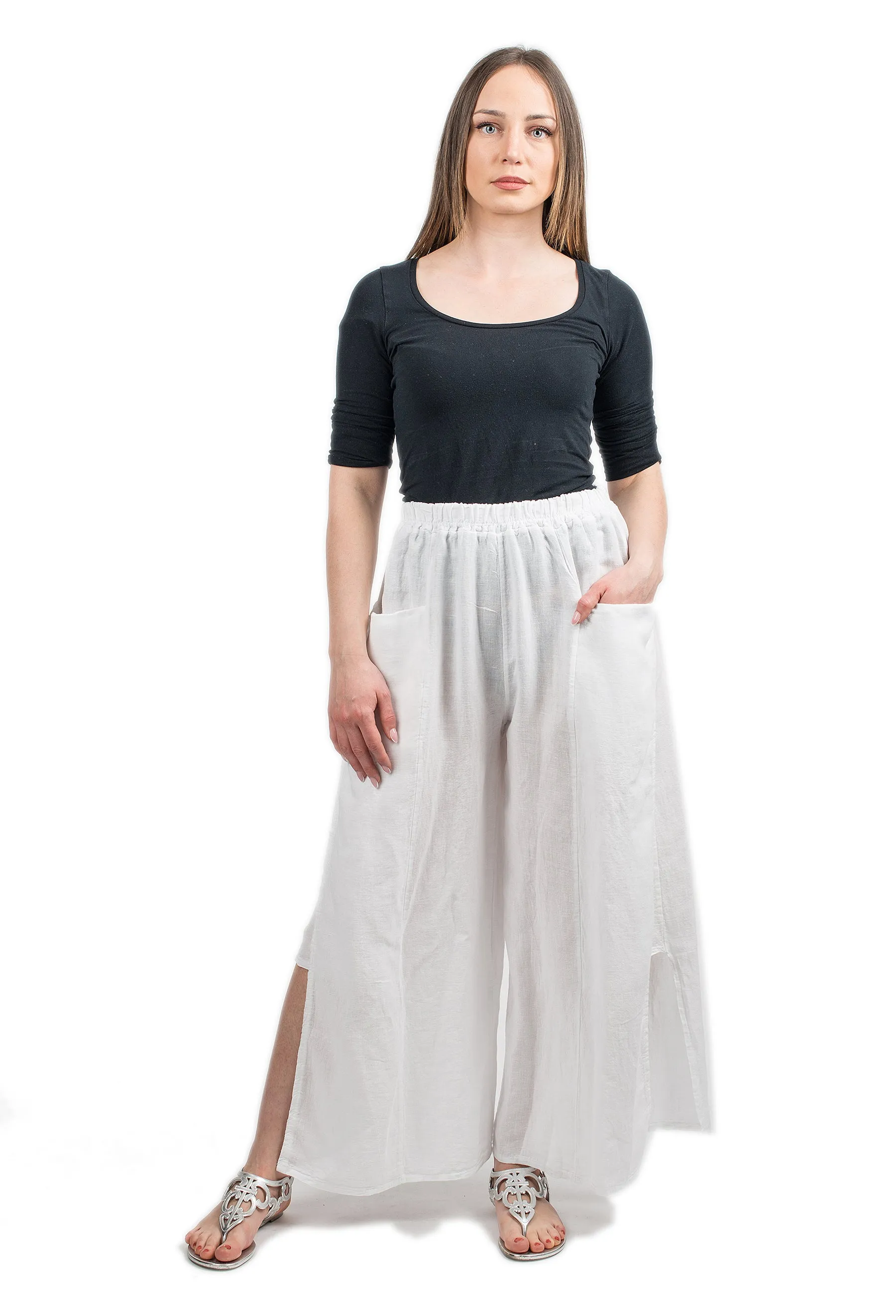 Slit trousers in 100% linen