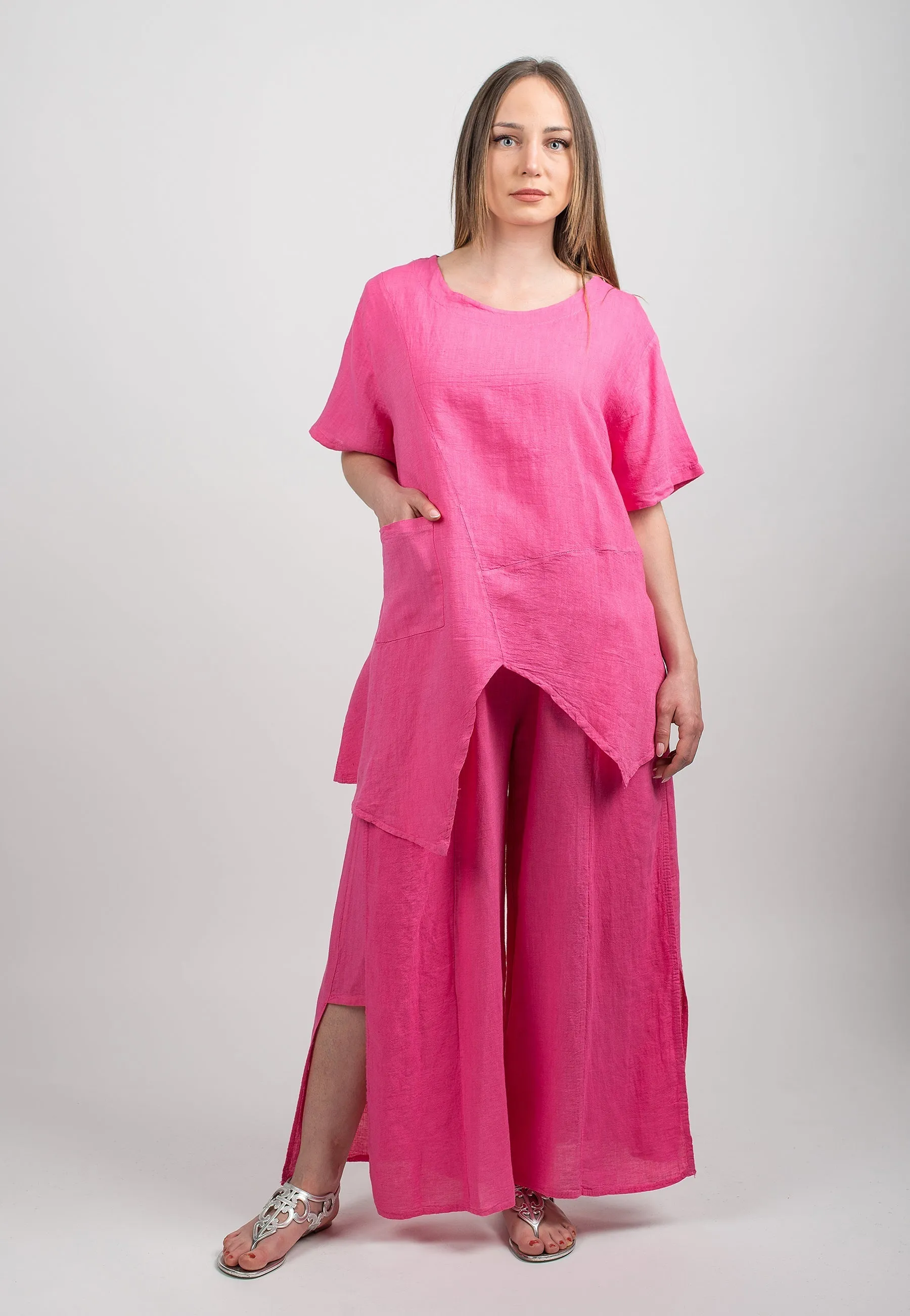 Slit trousers in 100% linen