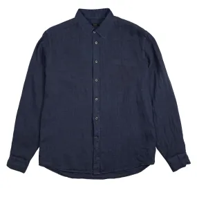 Solid Linen Classic Collar Shirt (Navy)