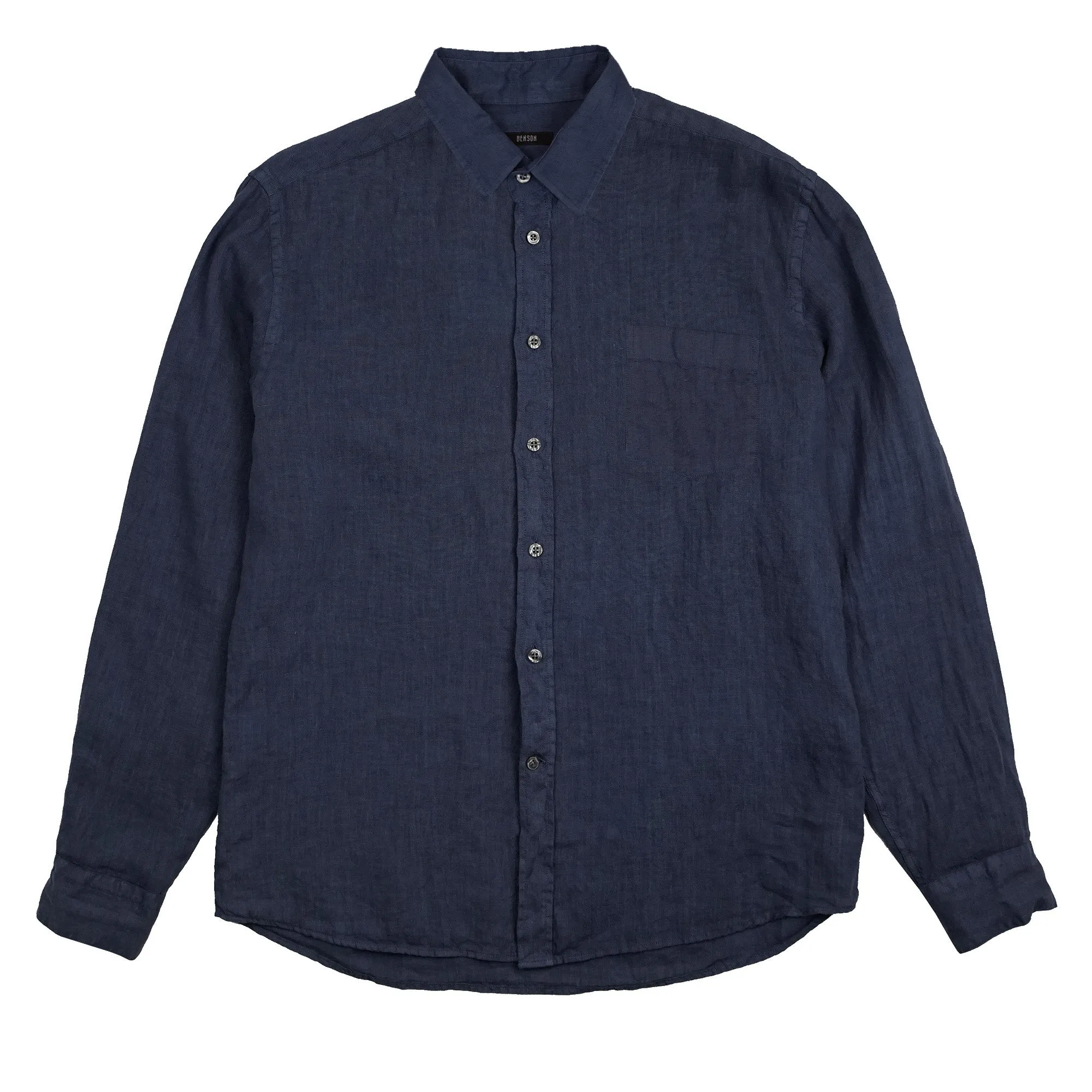 Solid Linen Classic Collar Shirt (Navy)