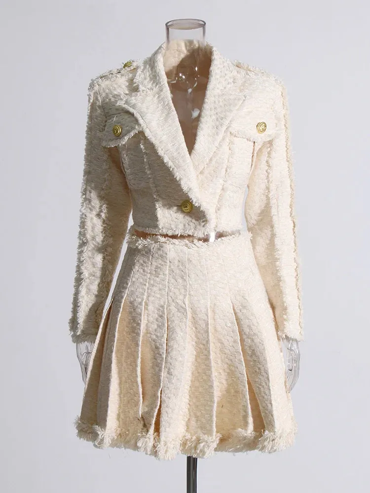 Trend4us Luxe Tweed Blazer & Pleated Skirt Set