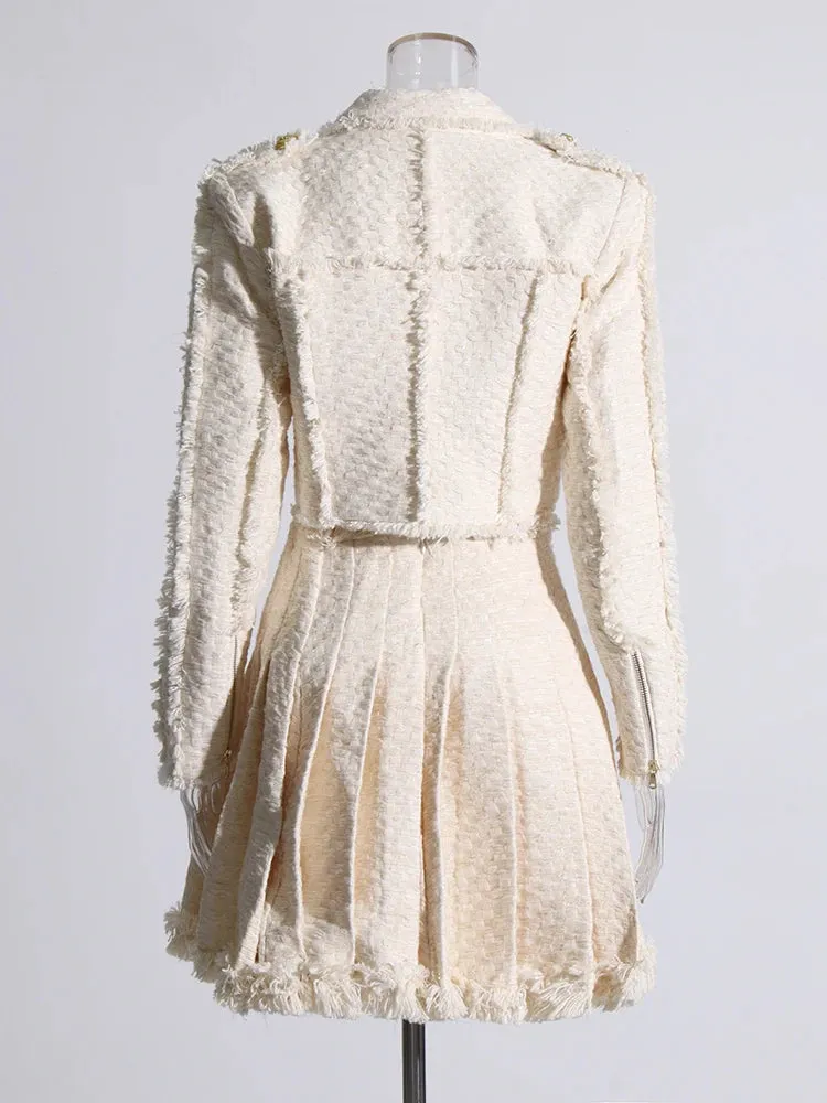 Trend4us Luxe Tweed Blazer & Pleated Skirt Set