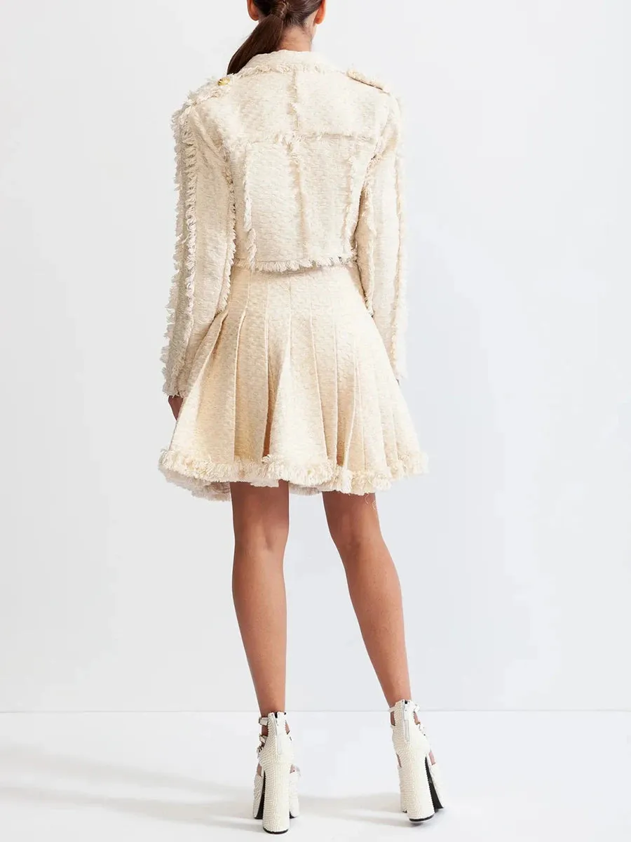 Trend4us Luxe Tweed Blazer & Pleated Skirt Set