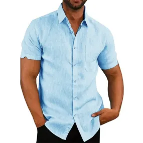 Turn-down Collar Cotton Linen Men's Short-Sleeved Shirt - Casual Beach Style