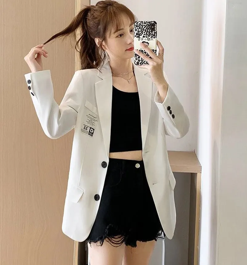 Wjczt Autumn Design Blazer Women White Solid Suit Jackets Loose Causal Tailored Coat Korean Fashion Lady Office Outwear New