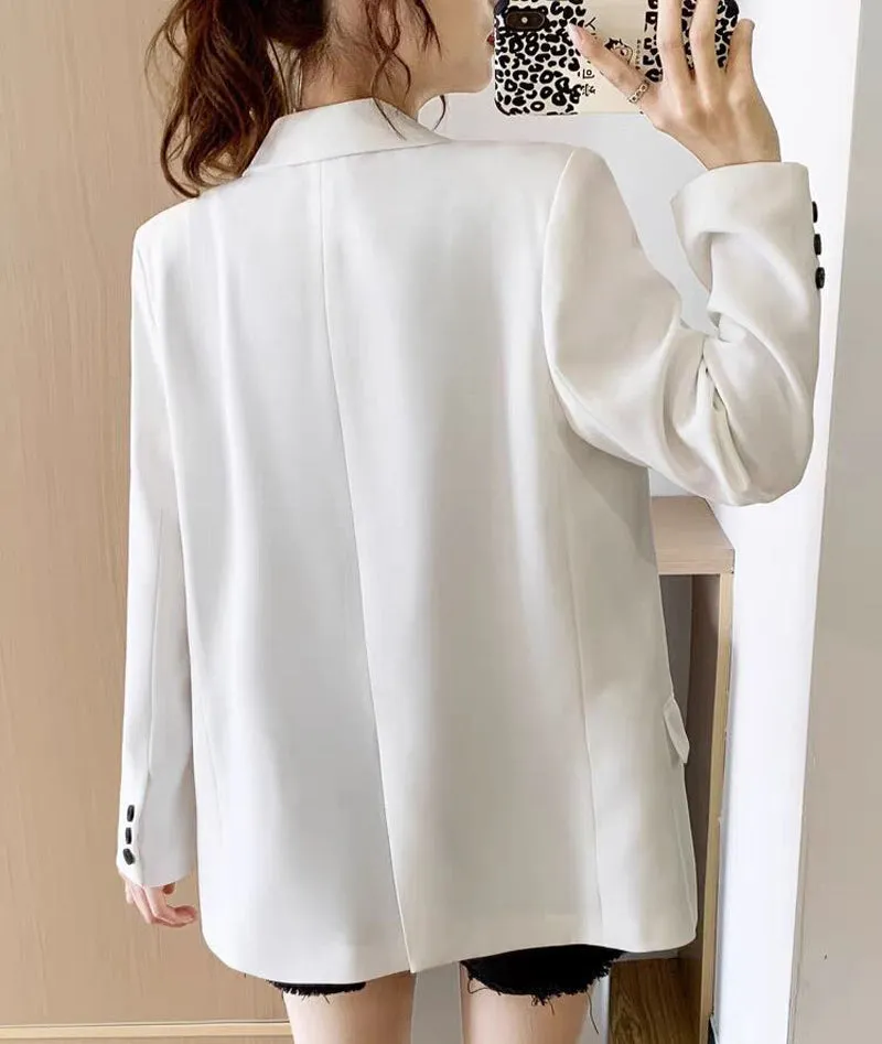 Wjczt Autumn Design Blazer Women White Solid Suit Jackets Loose Causal Tailored Coat Korean Fashion Lady Office Outwear New