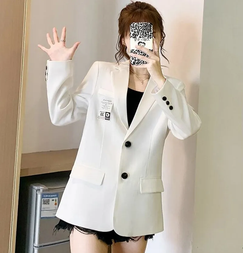 Wjczt Autumn Design Blazer Women White Solid Suit Jackets Loose Causal Tailored Coat Korean Fashion Lady Office Outwear New