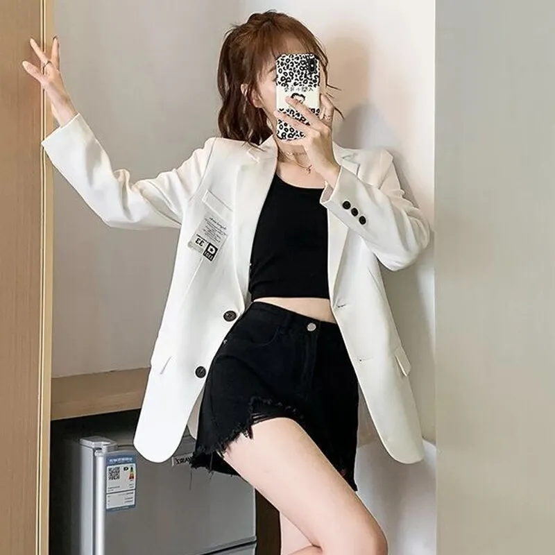 Wjczt Autumn Design Blazer Women White Solid Suit Jackets Loose Causal Tailored Coat Korean Fashion Lady Office Outwear New