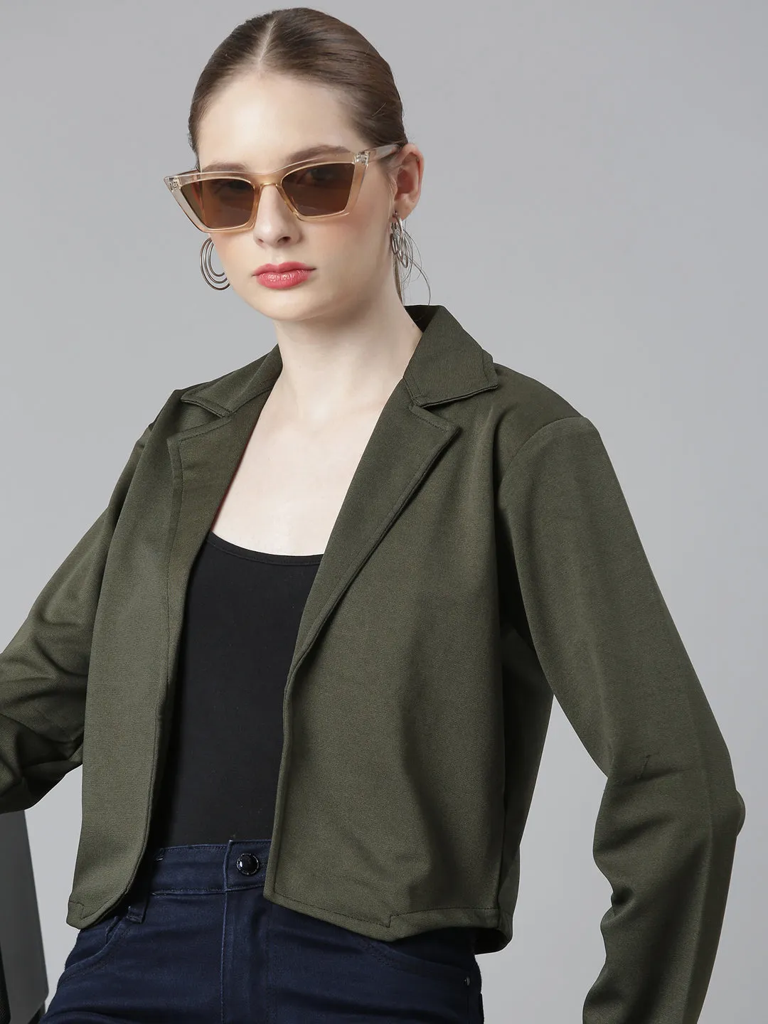 Women Olive Solid Blazer