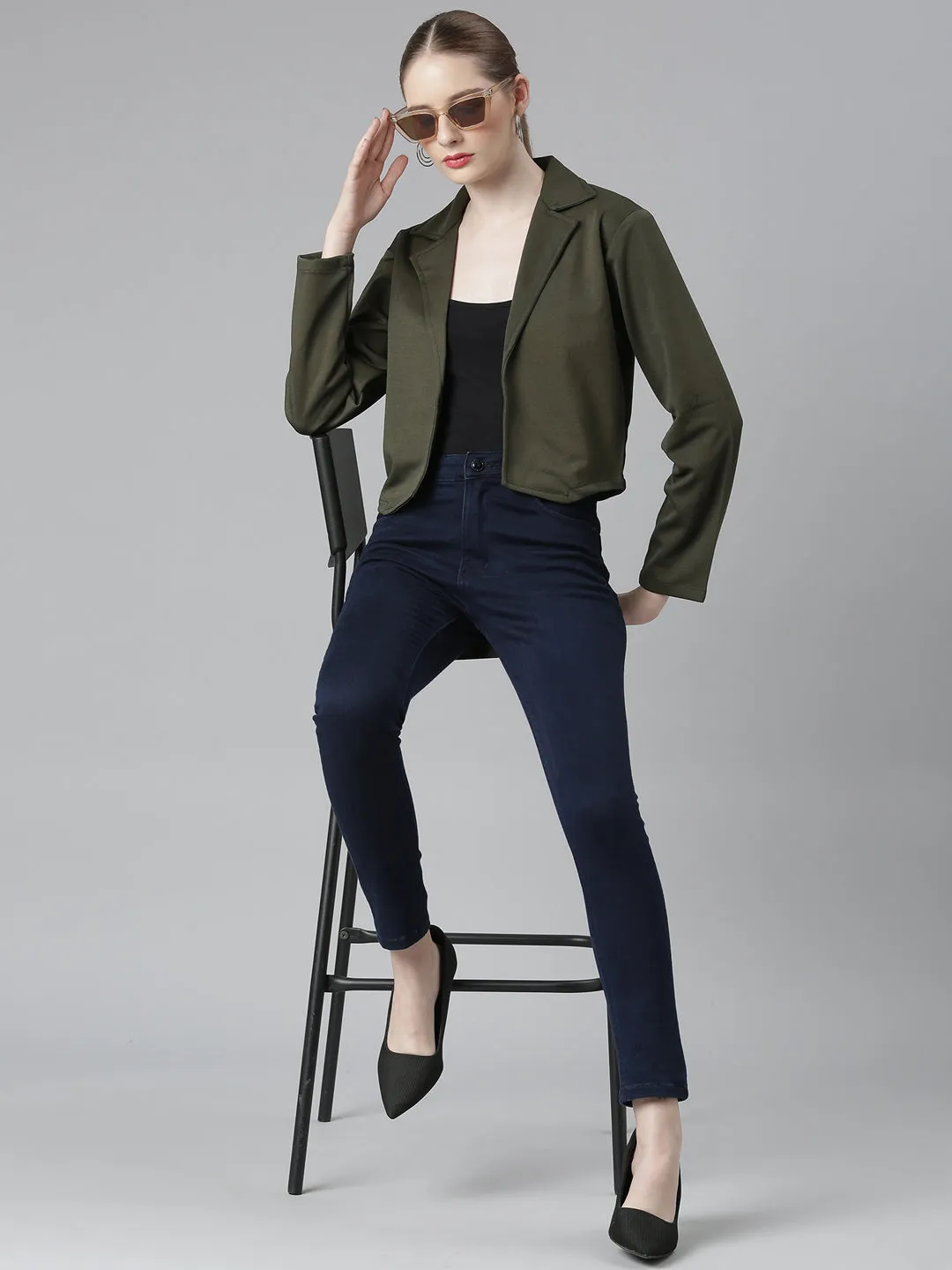 Women Olive Solid Blazer
