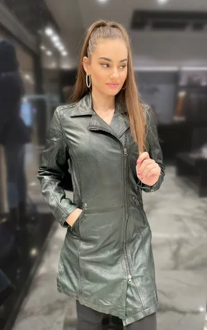 Women's Stylish Long Leather Coat By TJS