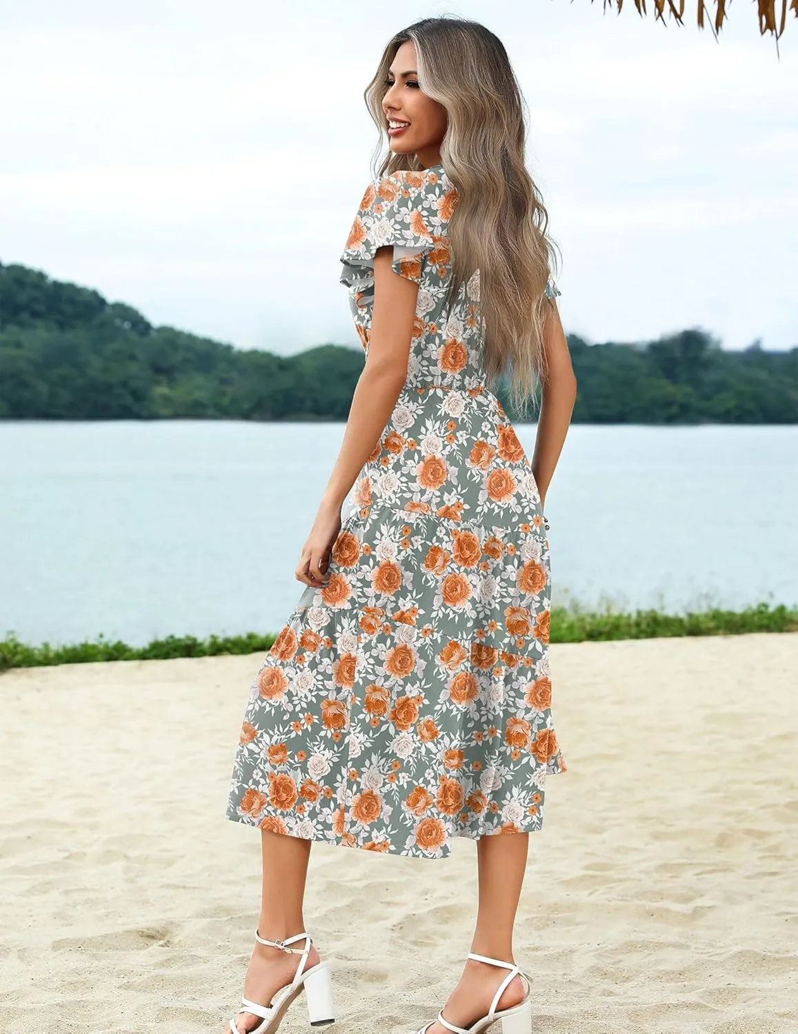 Zeagoo Women's Casual Dress Flutter Button Down Tiered Flowy Dress