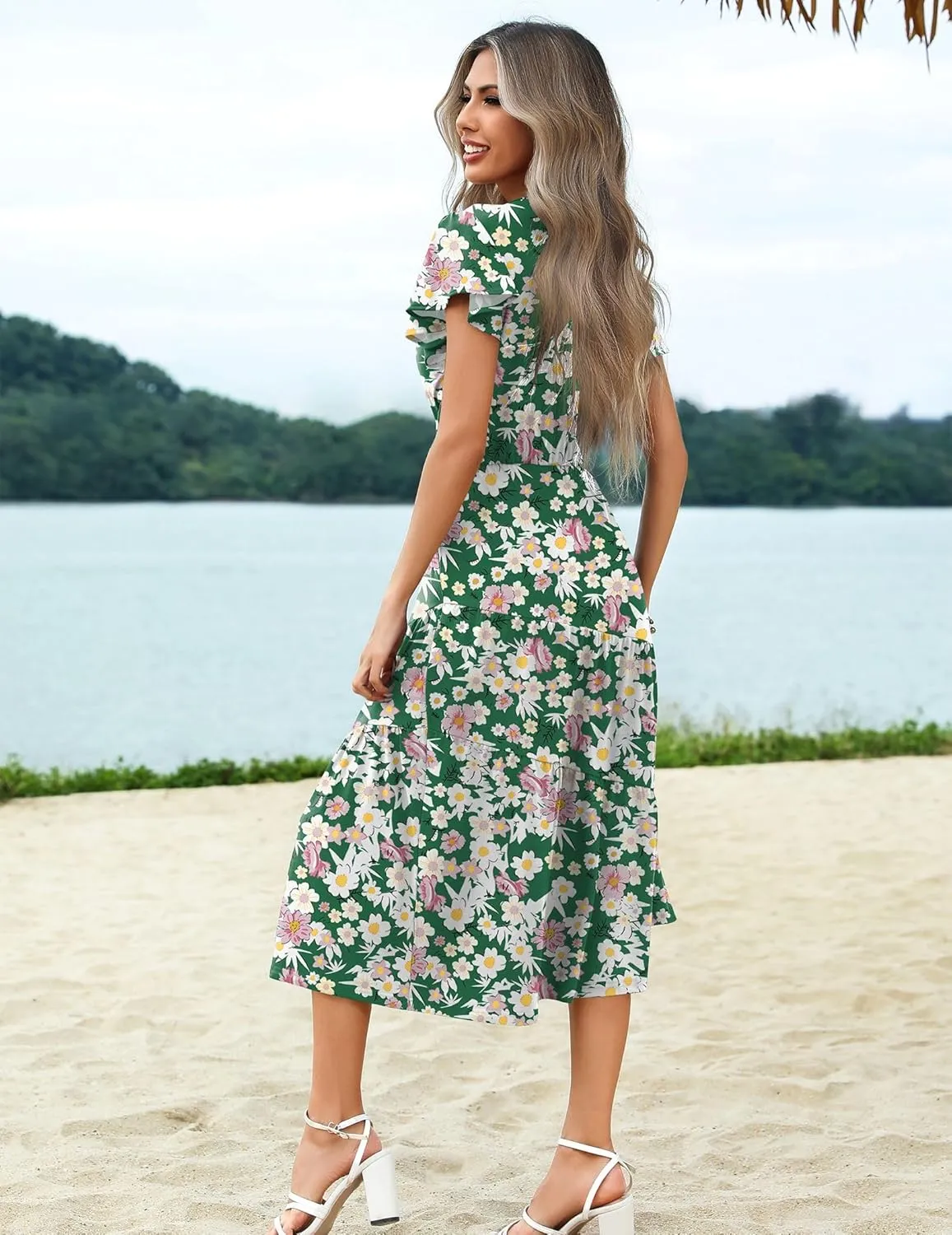 Zeagoo Women's Casual Dress Flutter Button Down Tiered Flowy Dress