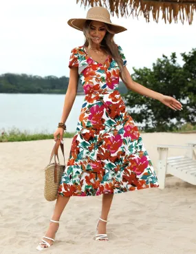 Zeagoo Women's Casual Dress Flutter Button Down Tiered Flowy Dress