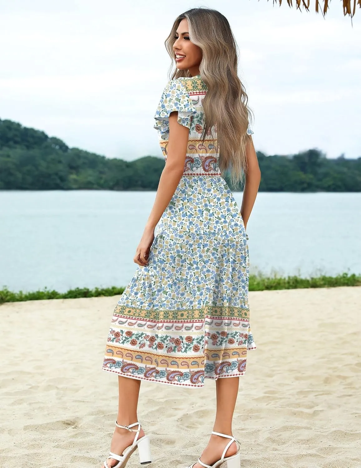 Zeagoo Women's Casual Dress Flutter Button Down Tiered Flowy Dress