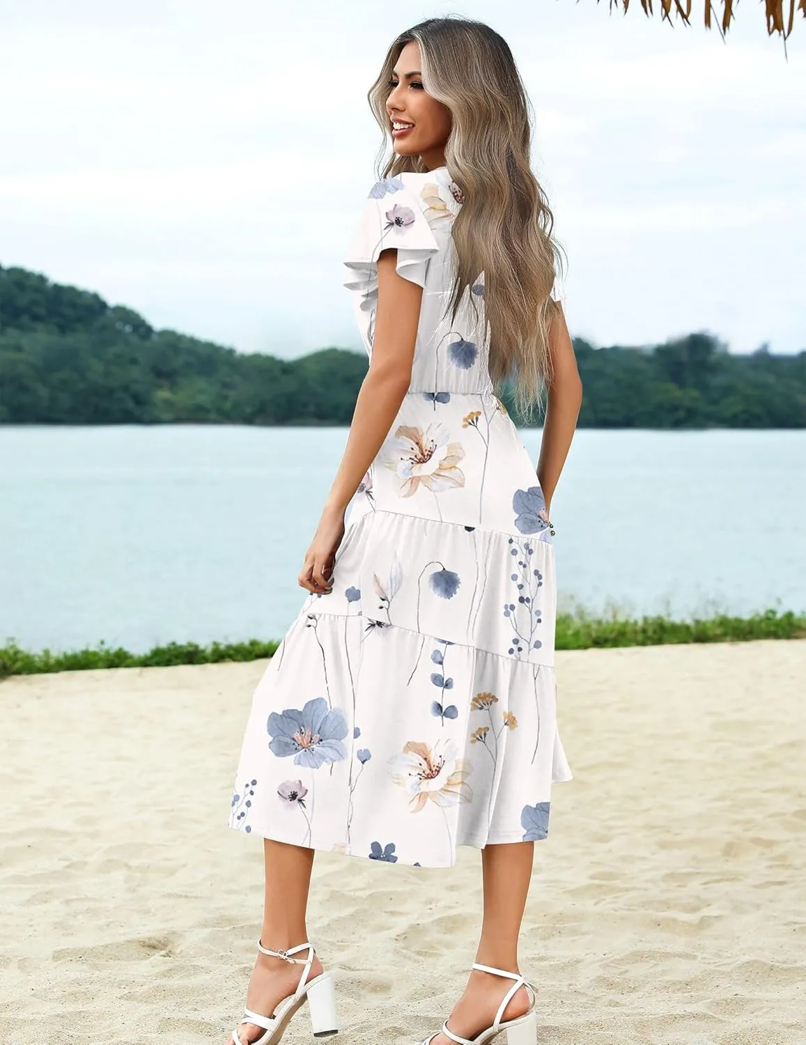 Zeagoo Women's Casual Dress Flutter Button Down Tiered Flowy Dress