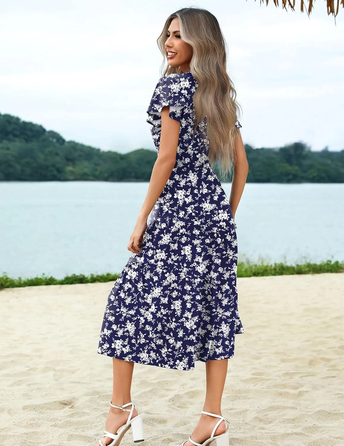 Zeagoo Women's Casual Dress Flutter Button Down Tiered Flowy Dress