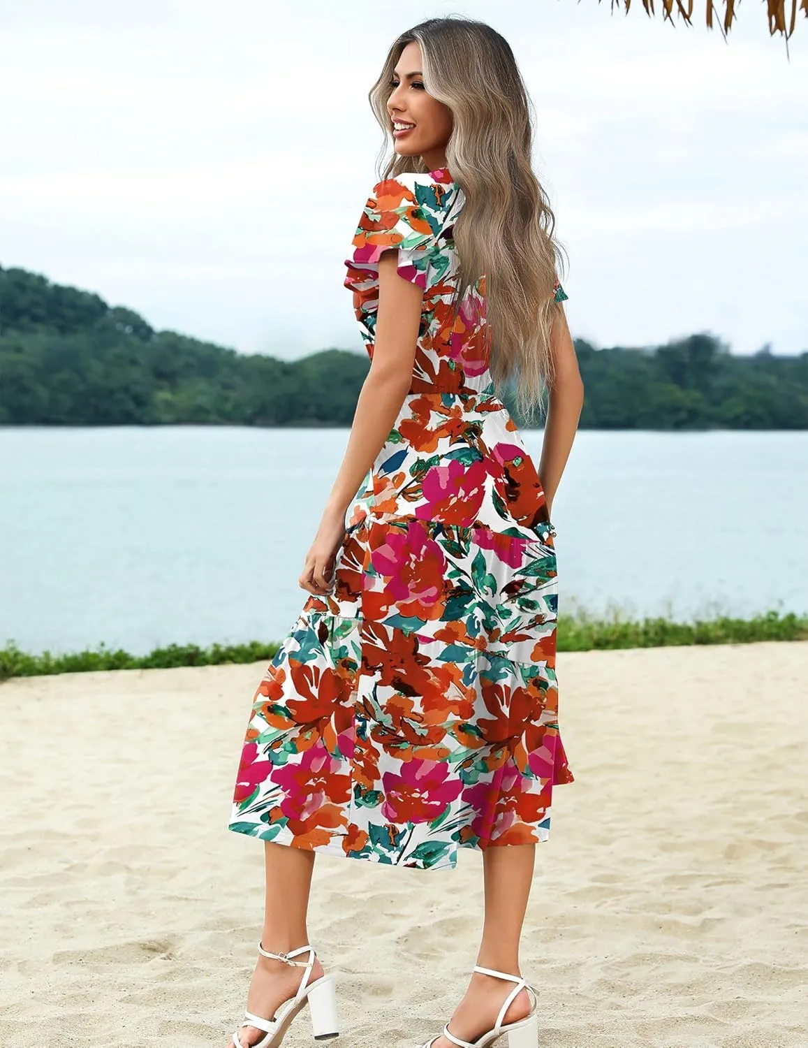 Zeagoo Women's Casual Dress Flutter Button Down Tiered Flowy Dress